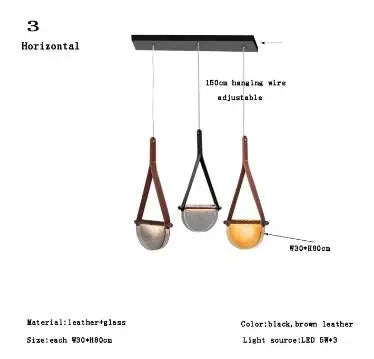 Modern leather handmade glass pendant lamp gray amber clear glass pendant Light