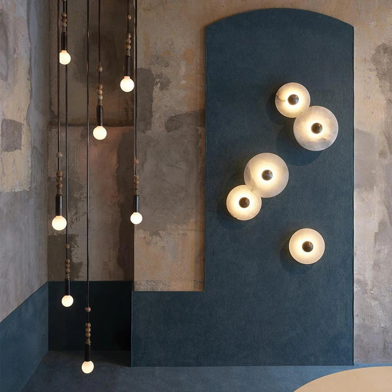 MEDIAN Wall Lamp Round Shape Gold Natural marble LED Wall sconce lighting