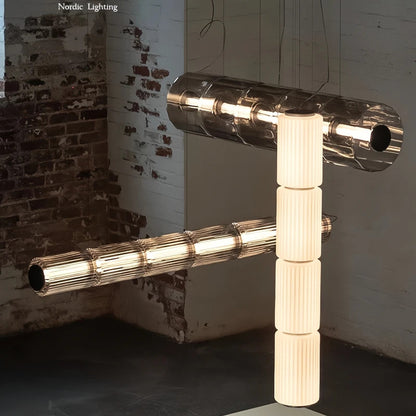 Restaurant Long Stripe Pendant Light Smoke Gray Glass Lampshade Nordic Led Hanging Light Living Dining Room Decor Pendant Lamp