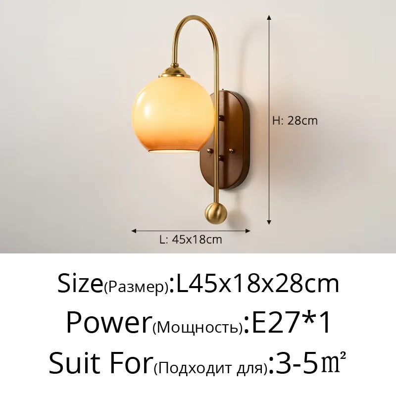 French Lomin Retro Wall Lamp Luxury vintage Glass wooden Wall Light sconce