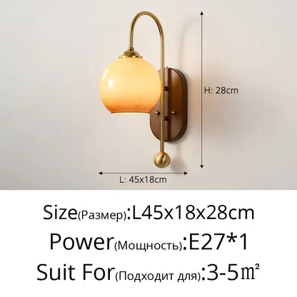 French Lomin Retro Wall Lamp Luxury vintage Glass wooden Wall Light sconce