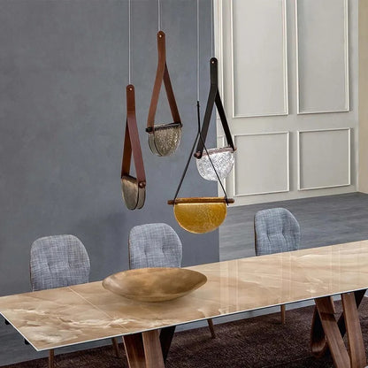 Modern leather handmade glass pendant lamp gray amber clear glass pendant Light