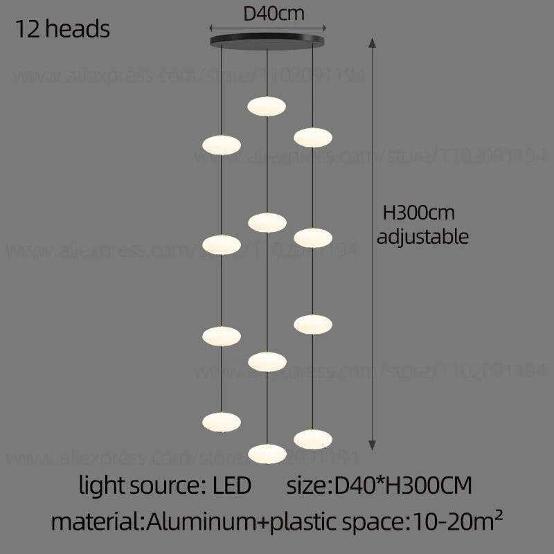 Modern villa Staircase Chandelier Nordic Oval String Ball Duplex Building LED pendant Light