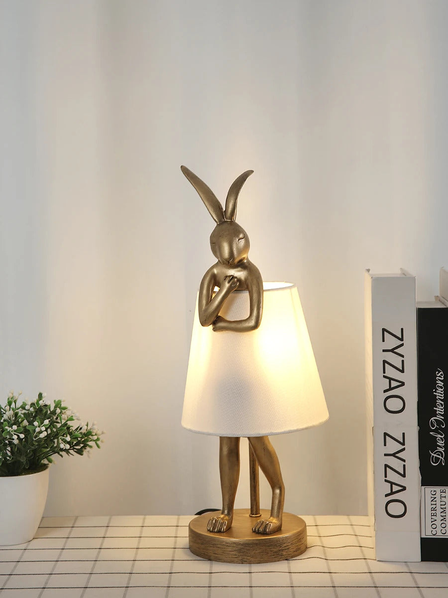 Nordic LED rabbit table lamp Designer resin rabbit desk lamp for study bedroom children's room reading led light bedside lamp