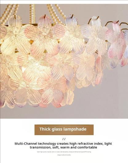 French Flower Crystal Chandelier Lamp Luxury Pink Glass Cream Petal Pendant Lights Living Room Bedroom Dining Room lighting