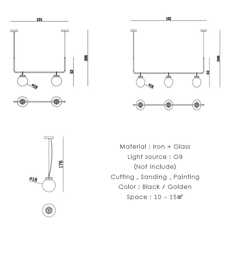 Bai Chandelier Postmodern crossbar design glass ball light
