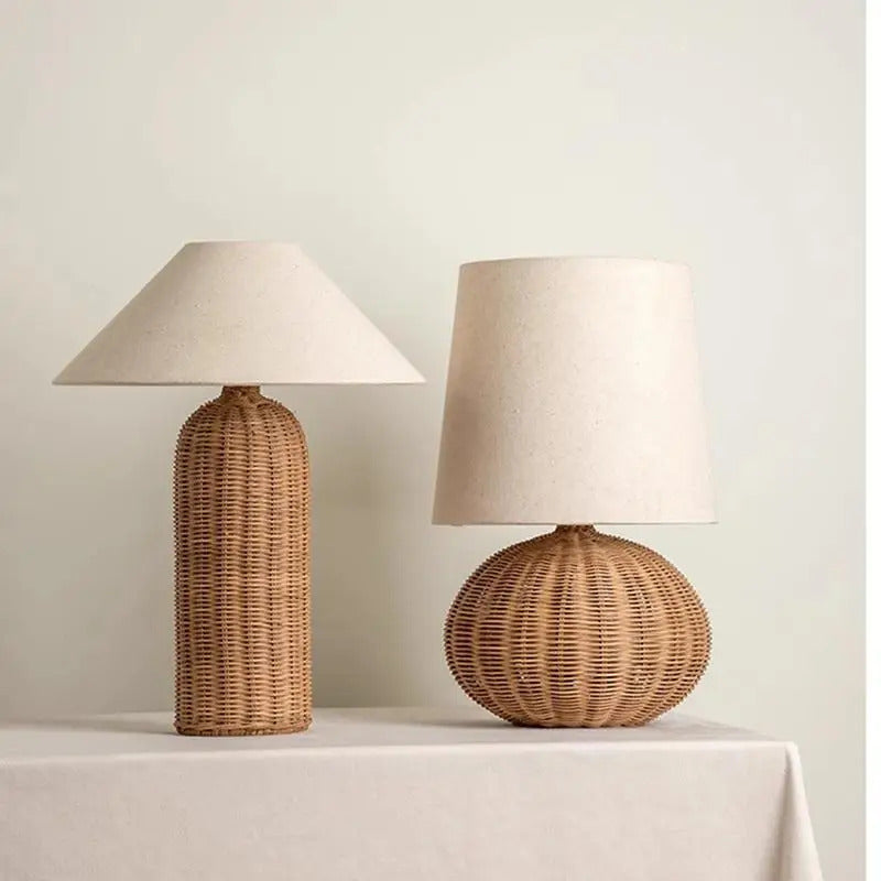 Japanese-style wabi-sabi wind antique bedroom retro bedside lamp hotel homestay designer rattan art woven atmosphere desk lamp