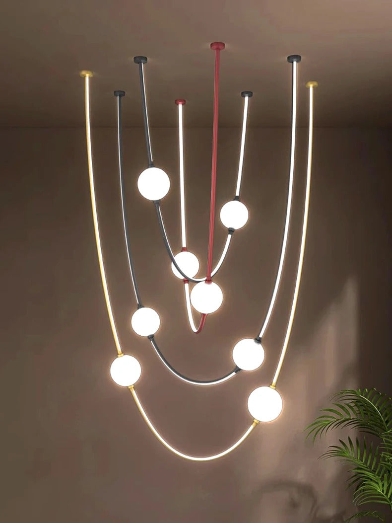 Postmodern glass ball chandelier nordic led curve light Dimmable staircase lamp