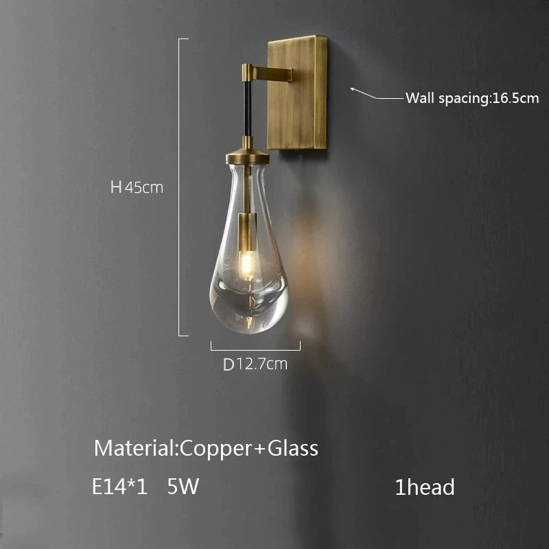 Luxury All Copper LED Pendant Light Modern Water drop Glass chandelier