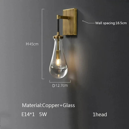 Luxury All Copper LED Pendant Light Modern Water drop Glass chandelier