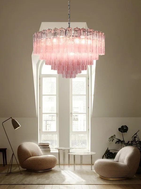 Modern Pink Glass Chandelier Designer Texture Glass Chandelie