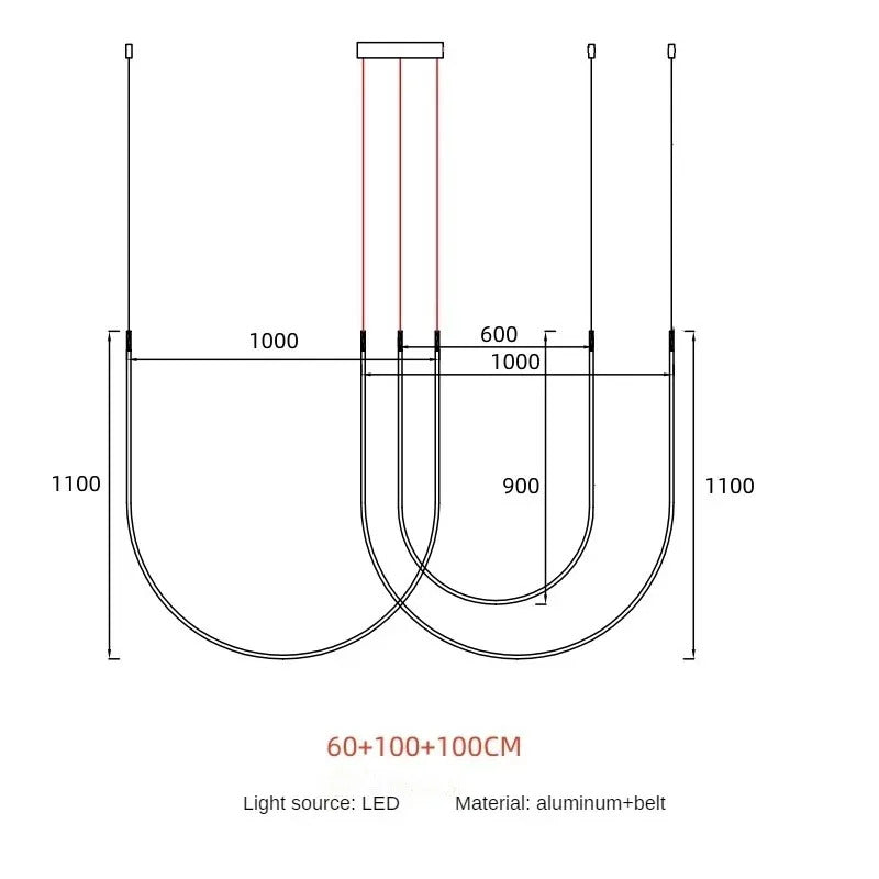 Nordic U-shaped Line Pendant Light LED Long Leather Hanging Lamp