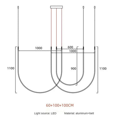 Nordic U-shaped Line Pendant Light LED Long Leather Hanging Lamp