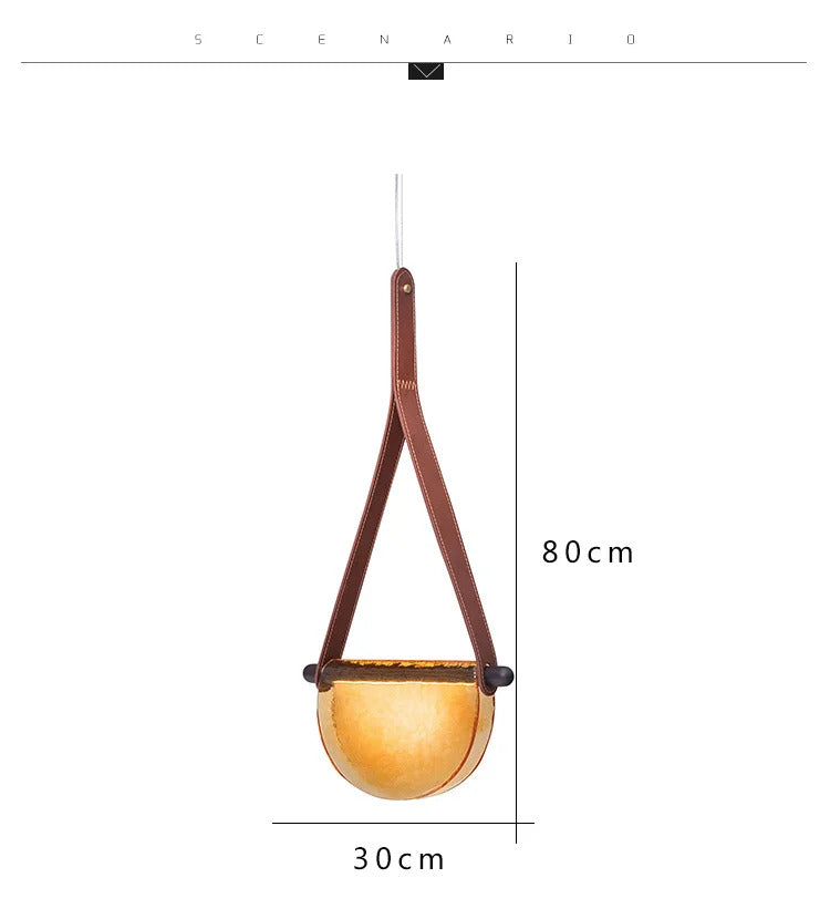 Modern leather handmade glass pendant lamp gray amber clear glass pendant Light