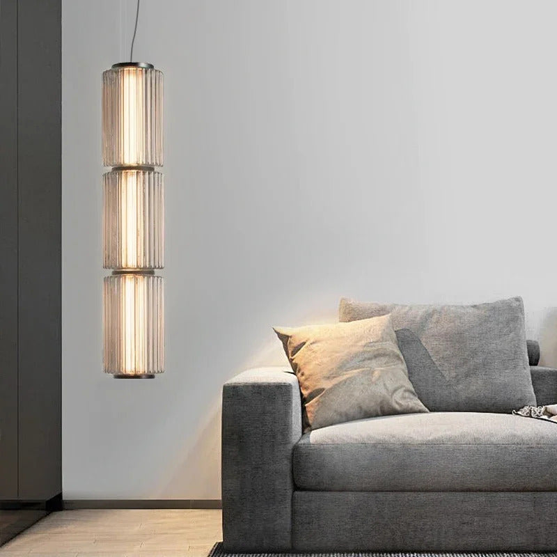 Restaurant Long Stripe Pendant Light Smoke Gray Glass Lampshade Nordic Led Hanging Light