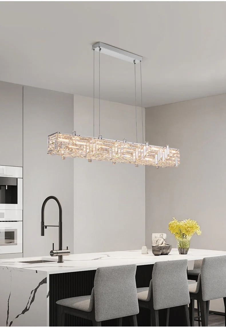 Modern crystal long strip chandelier Luxury Gold  Kitchen island Pendant lamp