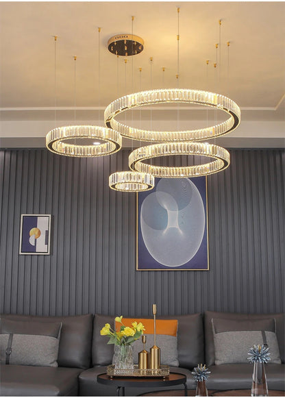 Luxury Crystal LED Pendant Lights Home Villa Living Room Dimmable Lighting Lustre Decoration Ceiling Chandelier Lamps Fixtures