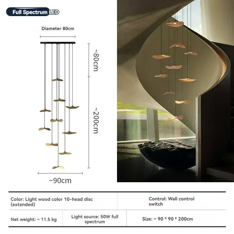 Japanese Lotus Leaf Chandelier Wabi Sabi Solid Wood Hanging Lamp