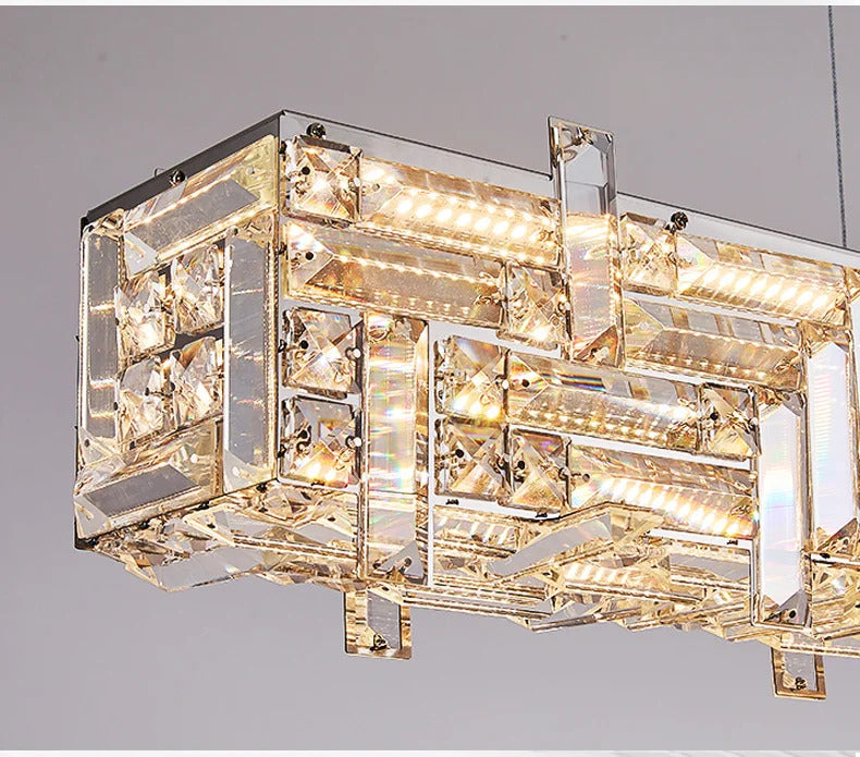 Modern crystal long strip chandelier Luxury Gold  Kitchen island Pendant lamp