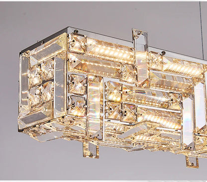 Modern crystal long strip chandelier Luxury Gold  Kitchen island Pendant lamp