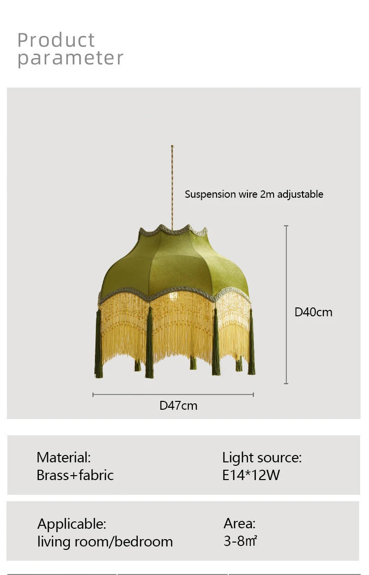 French Green Tassel Dining Room Chandeliers Retro Tassel pendant lamp