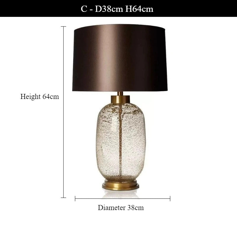 American Blue Glass Desk Lamp Fabric Lampshade Warm LED Light Bedroom Bedside Table Living Room Decor Accent