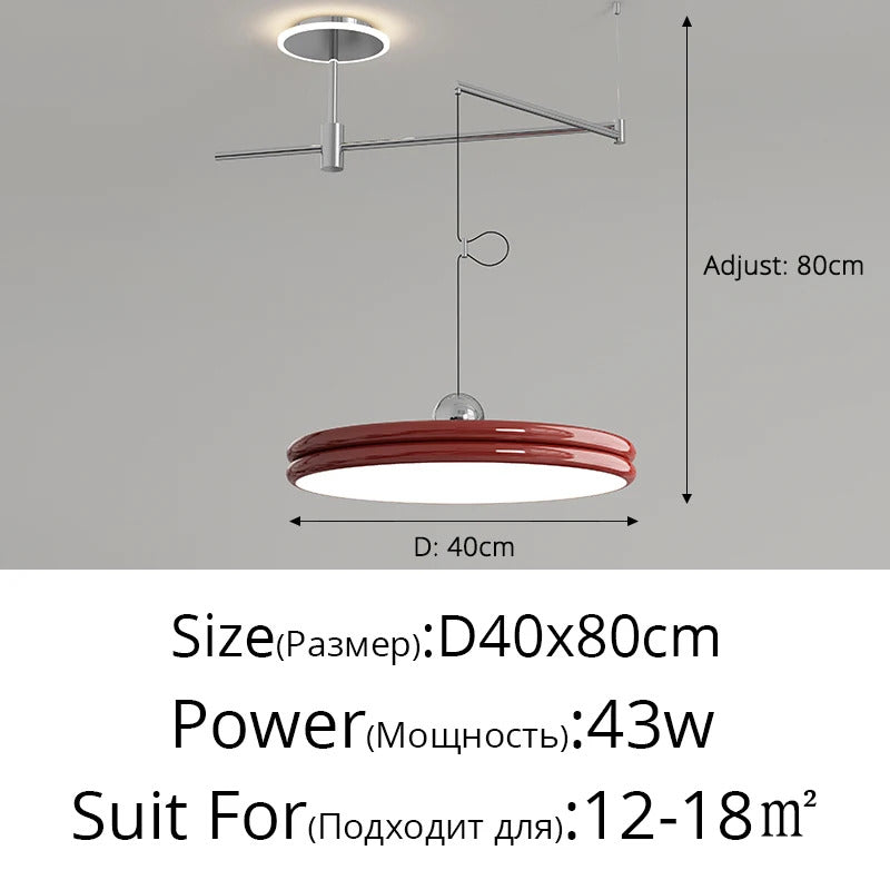 French Flying Saucer Pendant Light Creative Design Extendable Rotating Long Pole Lamp