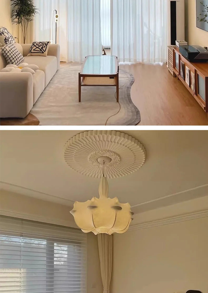 Modern Japanese Wabi Sabi Silk Pendant Lamp Living Dining Room Bedroom Ceiling Chandelier