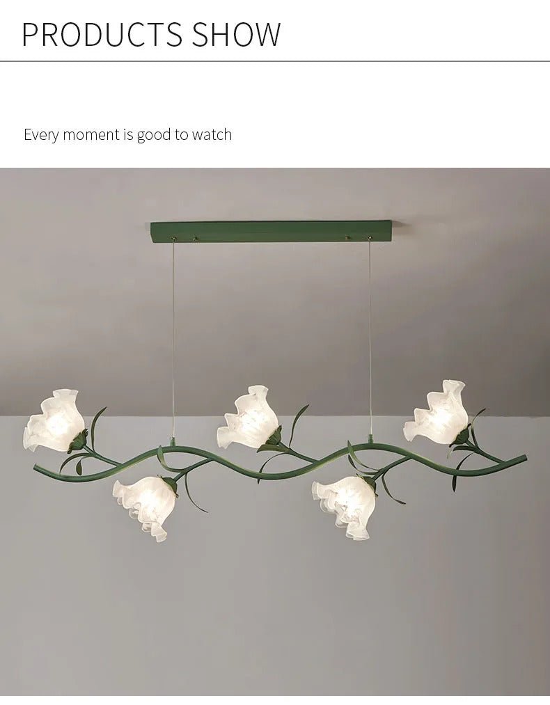 French Rural Flower Pendant Lamp Cream Style Green flower Chandelier
