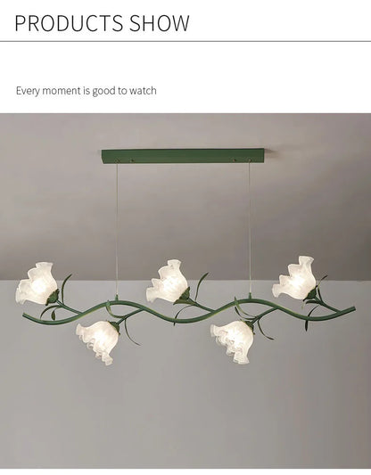 French Rural Flower Pendant Lamp Cream Style Green flower Chandelier