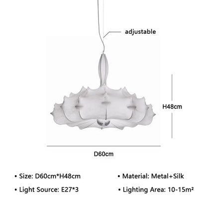 Modern Japanese Wabi Sabi Silk Pendant Lamp Living Dining Room Bedroom Ceiling Chandelier