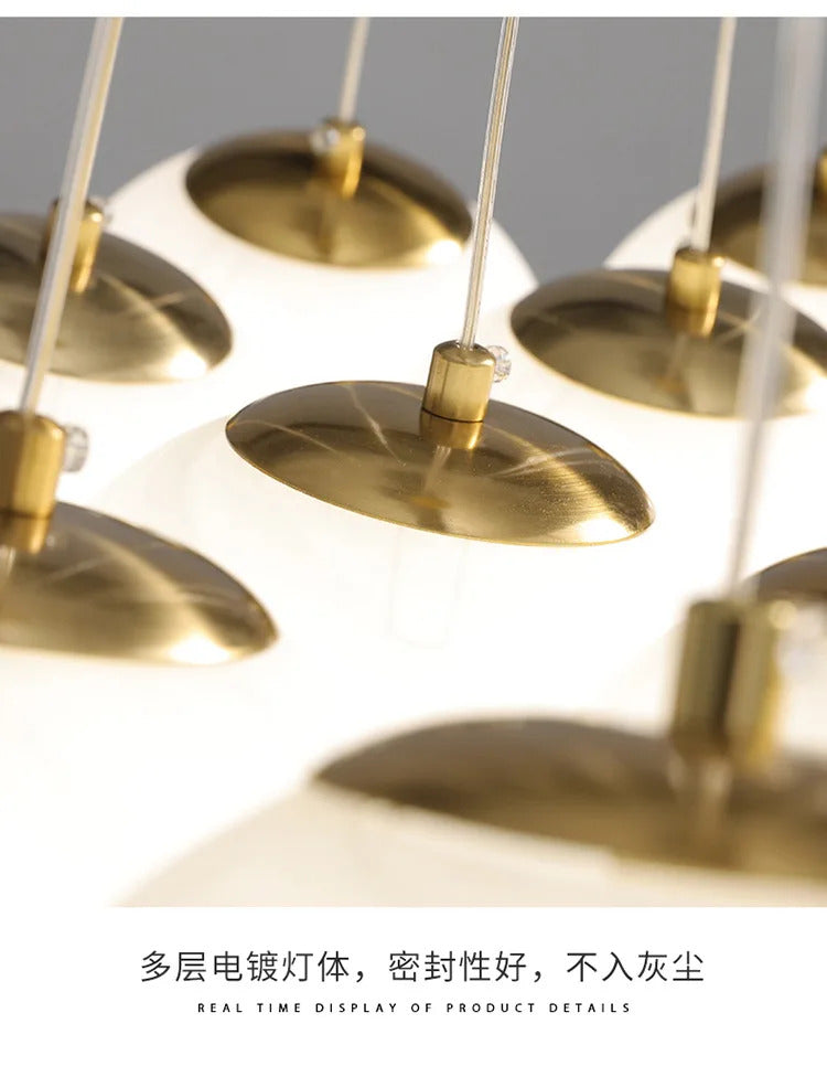 Lustre moderno em estilo creme com bolas de vidro branco, lustre criativo de bolhas LED para sala de estar e quarto, candeeiro nórdico com lua e planetas.