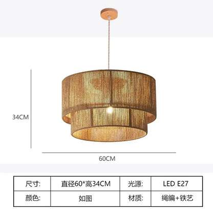 Retro Handmade Tiered Woven Ceiling Light with Rustic Design