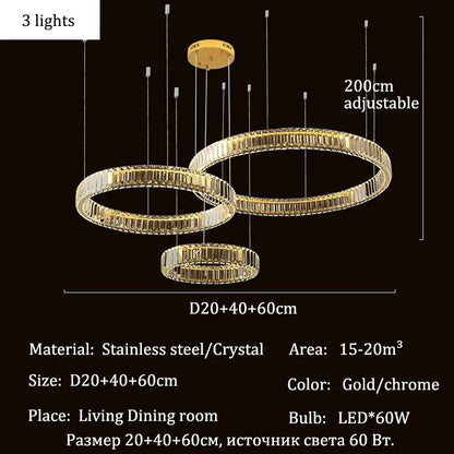 Luxury Crystal LED Pendant Lights Home Villa Living Room Dimmable Lighting Lustre Decoration Ceiling Chandelier Lamps Fixtures