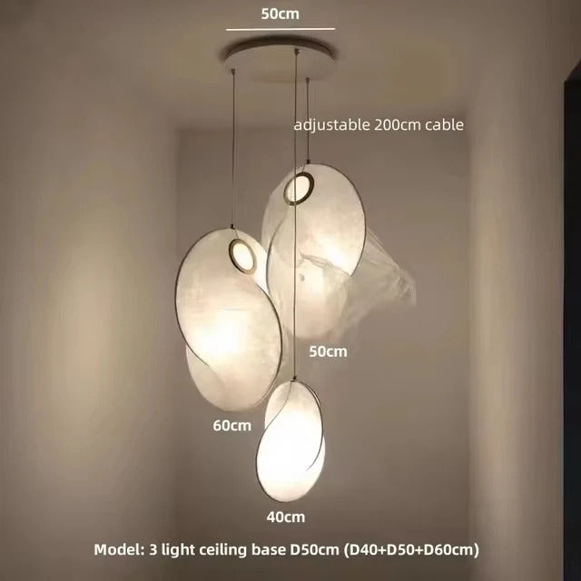 Japanese Silk Chandelier LED Wabi Sabi Pendant Lamp Living Room LED Cocoon Lamp