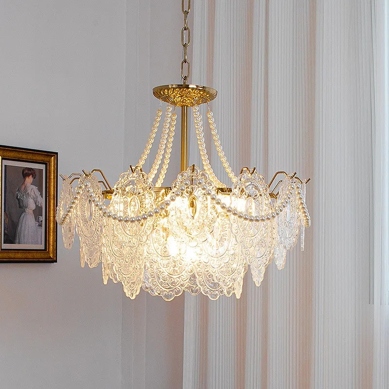 Embossed Pearls Glass Chandelier