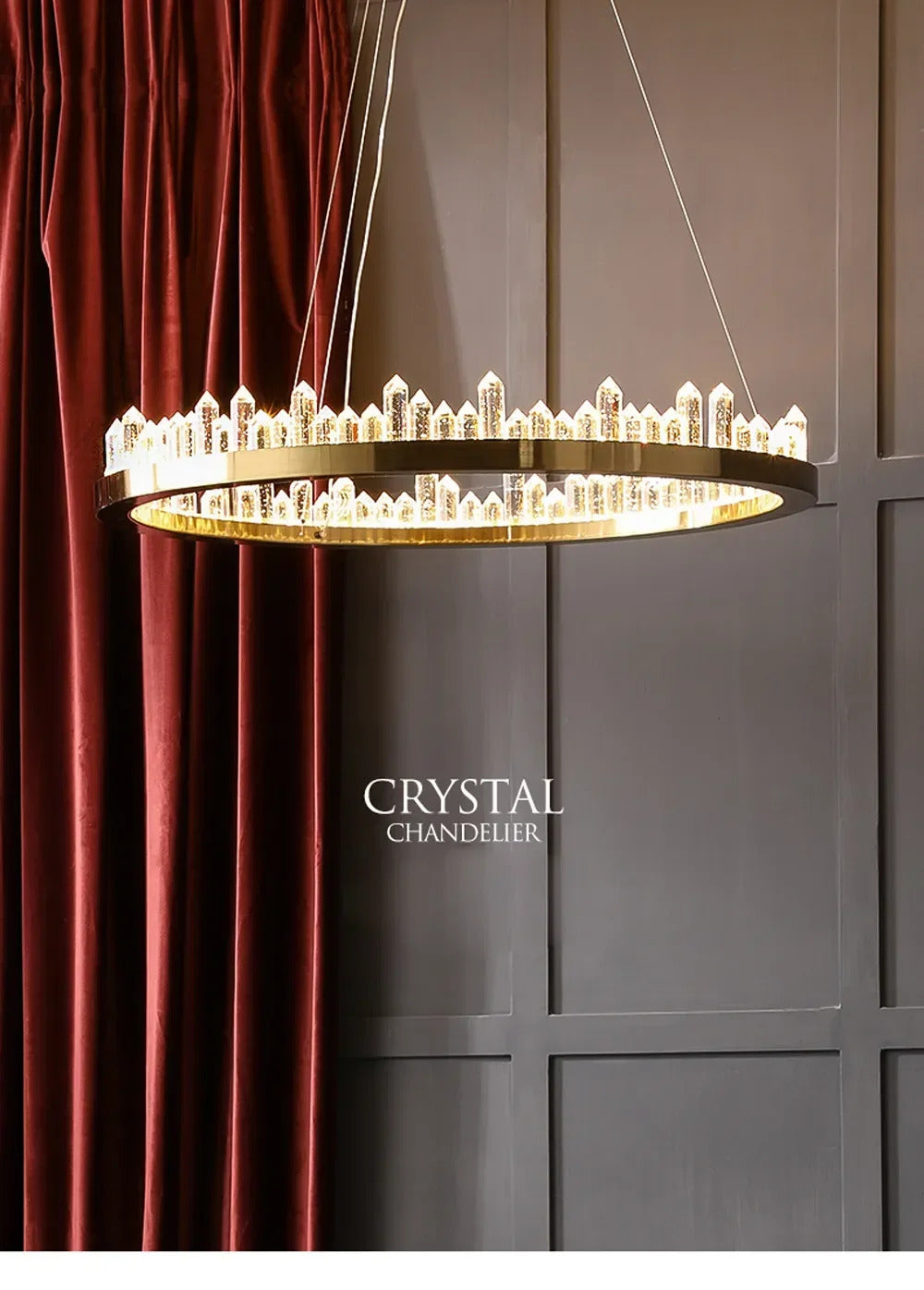Modern Luxury Crystal Ring chandeliers Round black golden pendant lamp LED hanging light