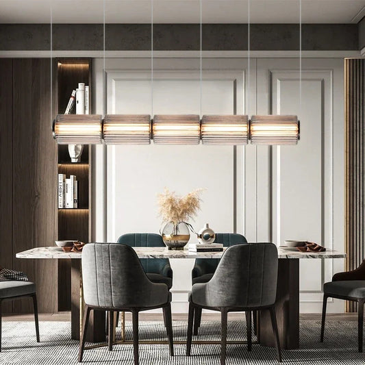 Restaurant Long Stripe Pendant Light Smoke Gray Glass Lampshade Nordic Led Hanging Light