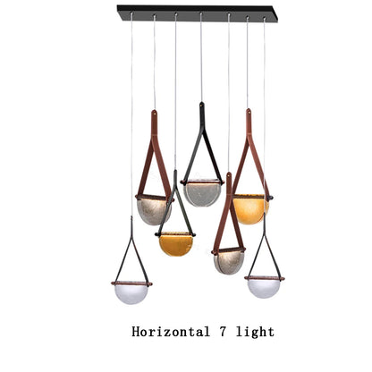 Modern leather handmade glass pendant lamp gray amber clear glass pendant Light