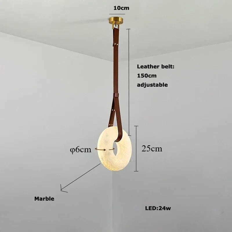 Hot selling high-end living room main light, round all copper leather pendant light, Spanish marble pendant light