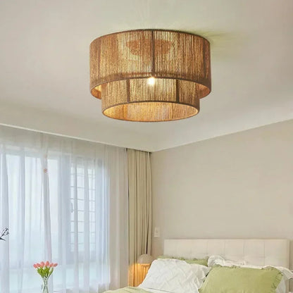Retro Handmade Tiered Woven Ceiling Light with Rustic Design