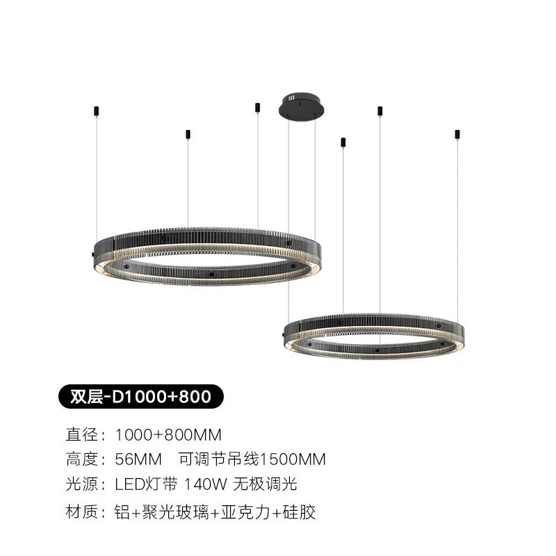 Modern black round chandelier Nordic simple glass lampshade ring LED pendant lights