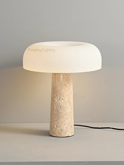 Modern Travertine Table Lamp Natural Stone LED Desk Lamp Indoor Decor Lighting Bedroom Living Room Study Matte Glass Lampshade