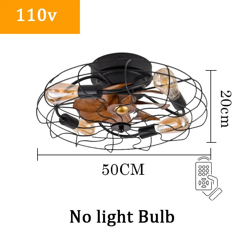 Industrial Retro Fan Light with remote control 110V-220V Living room Light
