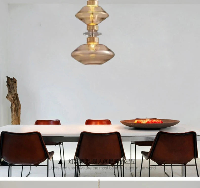 Clear Amber Glass LED Chandelier Modern Pendant Lamp Hall Parlor Restaurant Bedside Lighting Fixtures Wire 150cm Adjustable