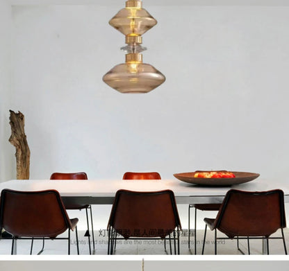 Clear Amber Glass LED Chandelier Modern Pendant Lamp Hall Parlor Restaurant Bedside Lighting Fixtures Wire 150cm Adjustable