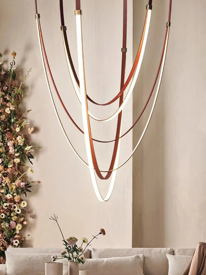 Nordic Leather Chandelier Designer Belt Pendant lamp for Living room Villa Hotel Duplex Building LED Staircase Hanging lamp