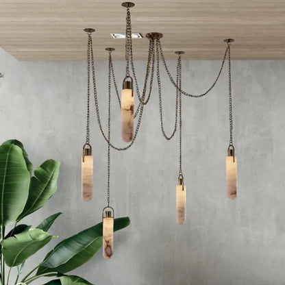 Marble Multi Light Pendant Chandelier Brass Alabaster Ceiling Chandelier Desigener For Living Dining Room Loft Staircase