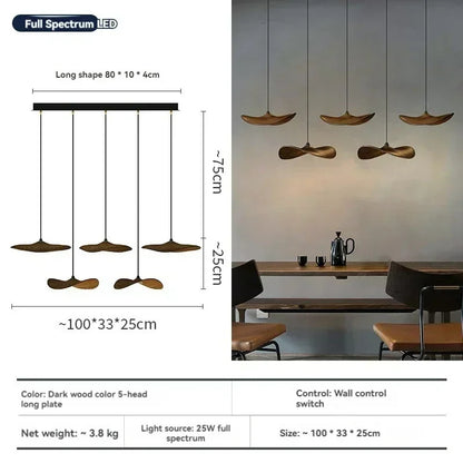 Japanese Lotus Leaf Chandelier Wabi Sabi Solid Wood Hanging Lamp