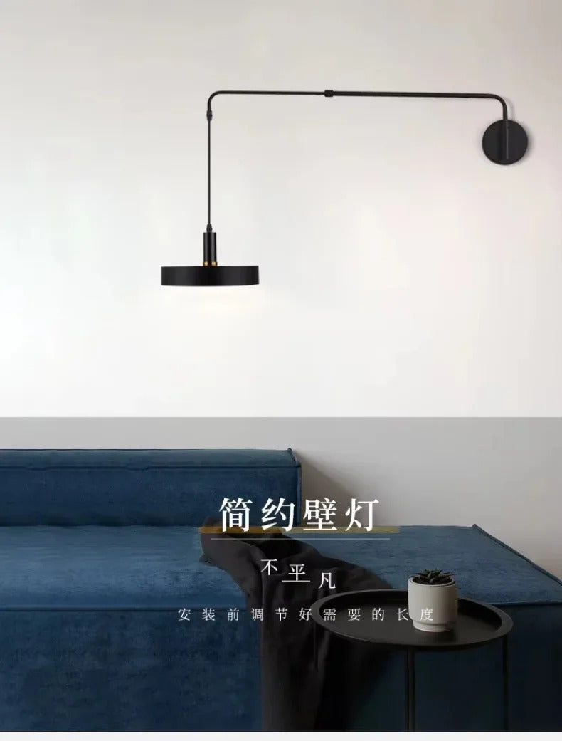 Nordic Swing Arm Black Wall Light Modern corner living room long Adjustable Wall lamp